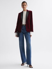 Reiss Red Opal Fitted Velvet Single Breasted Suit Blazer - Image 3 of 4
