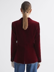 Reiss Red Opal Fitted Velvet Single Breasted Suit Blazer - Image 4 of 4