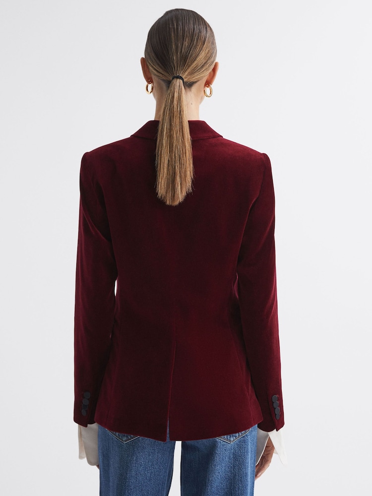 Reiss Red Opal Fitted Velvet Single Breasted Suit Blazer - Image 4 of 4