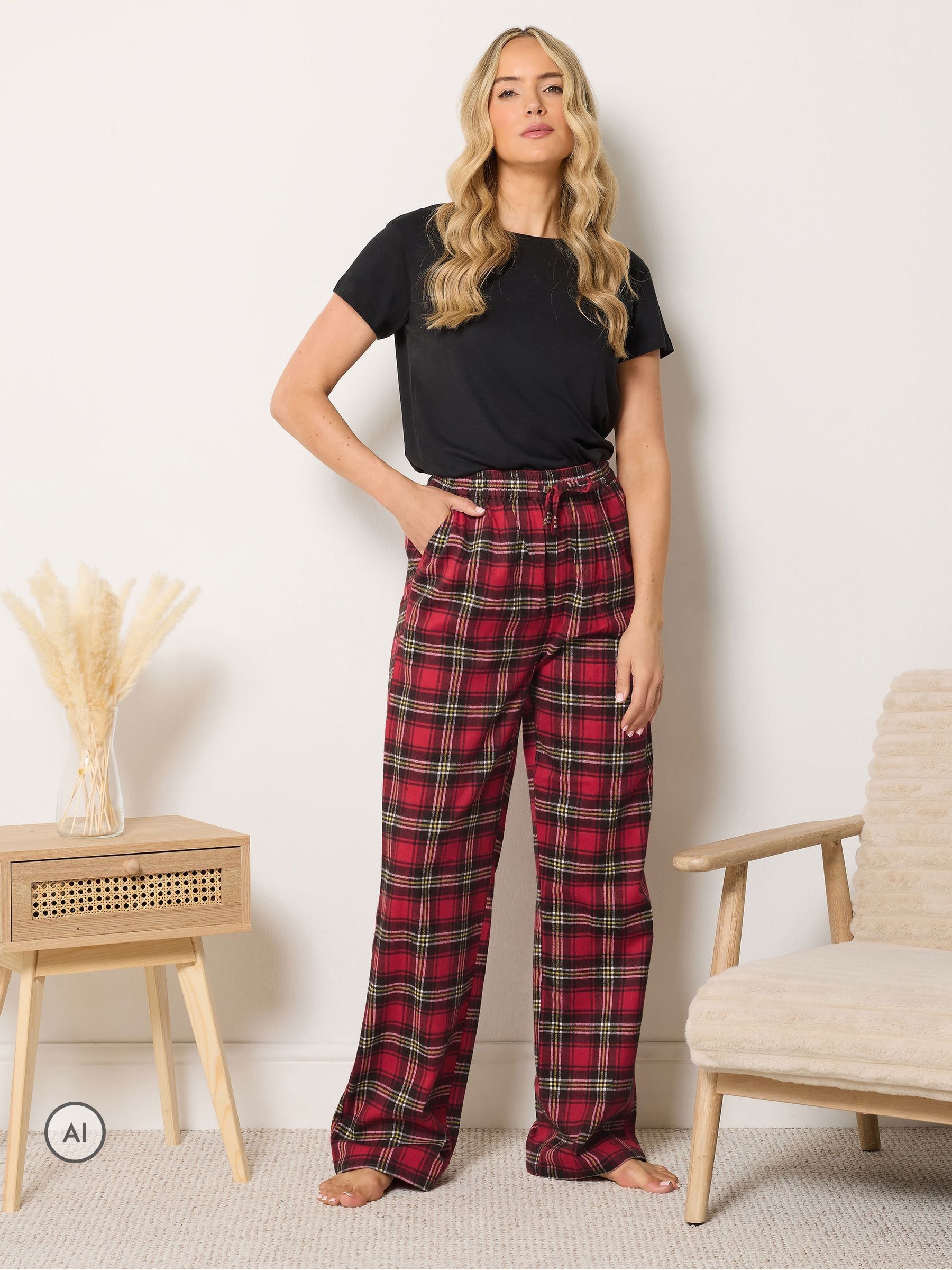 Long Tall Sally Women's Red Check Cotton Wide Leg Pyjamas Bottoms - Image 1