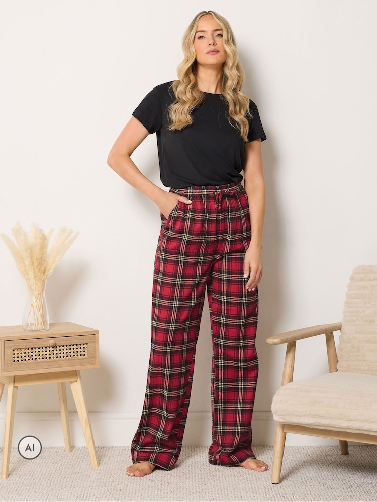 Long Tall Sally Red Check Cotton Wide Leg Pyjamas Bottoms - Image 1 of 6