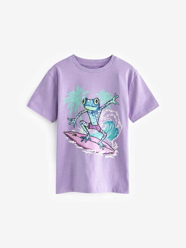Grenouille surfeuse violette - T-shirt graphique à manches courtes coupe régulière 100% coton (3-16ans) - Image 1 of 3