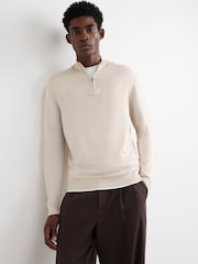 River Island Cream Slim Fit Half Zip Sweater - Image 1 of 4