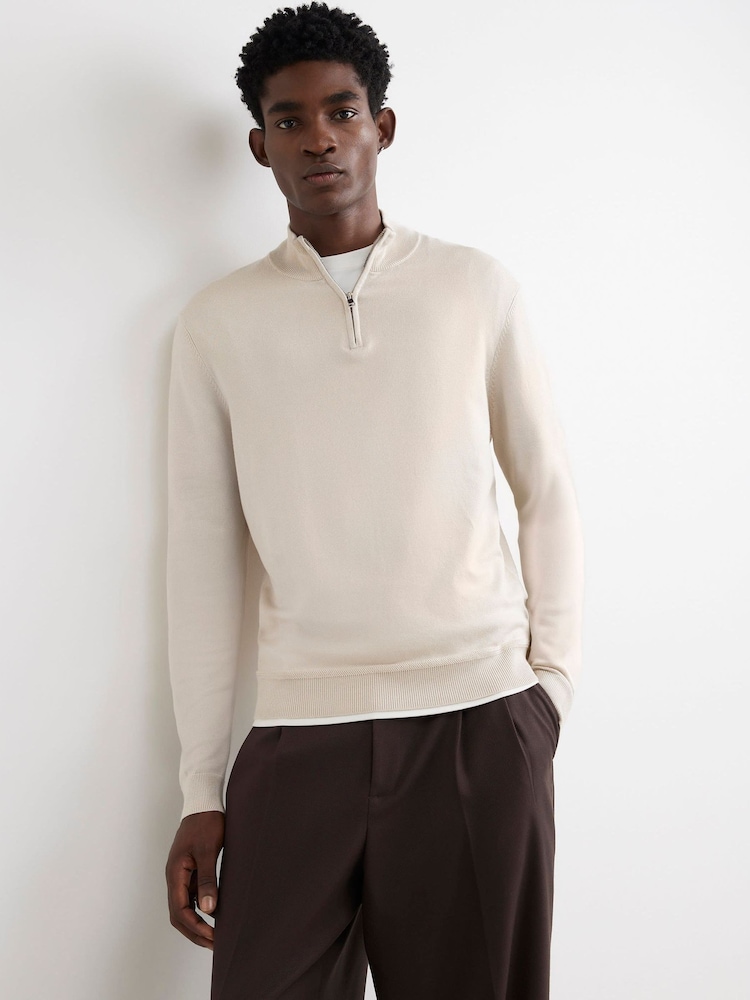 River Island Cream Slim Fit Half Zip Sweater - Image 1 of 4 River Island Cream Slim Fit Half Zip Sweater - Image 1 of 4
