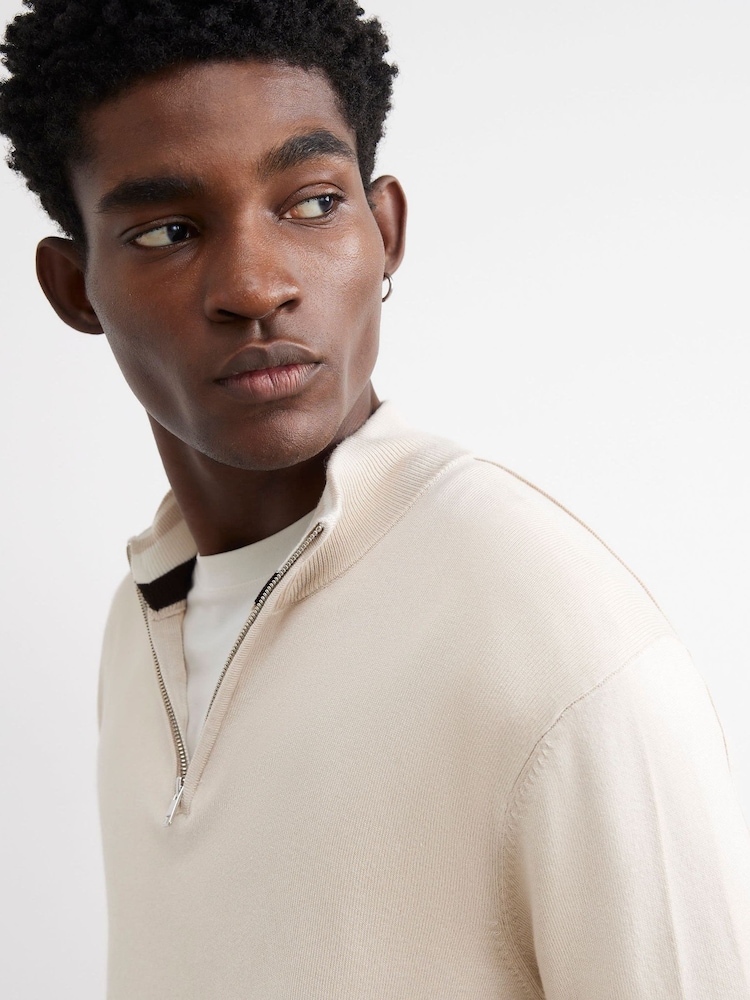 River Island Cream Slim Fit Half Zip Sweater - Image 4 of 4 River Island Cream Slim Fit Half Zip Sweater - Image 4 of 4