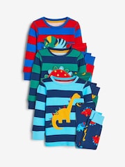 Blue/Red/Green Stripe Dino 3 Pack Snuggle Pyjamas (9mths-8yrs) - Image 3 of 14