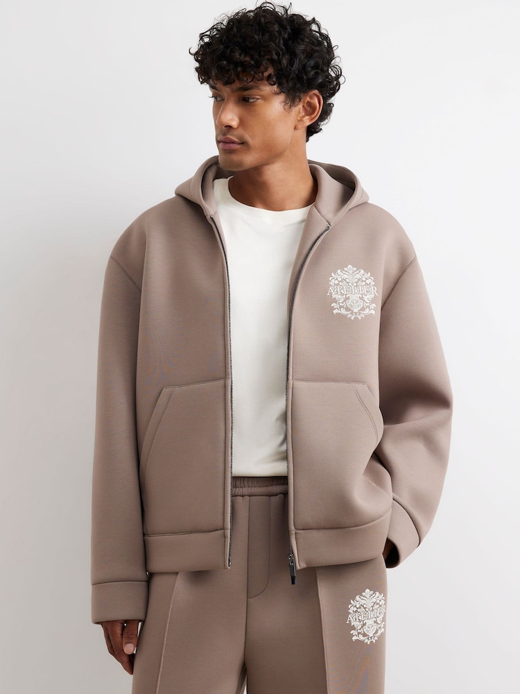 River Island Natural Oversized Fit Premium Baroque Zip Through Hoodie - Image 1 of 4 River Island Natural Oversized Fit Premium Baroque Zip Through Hoodie - Image 1 of 4