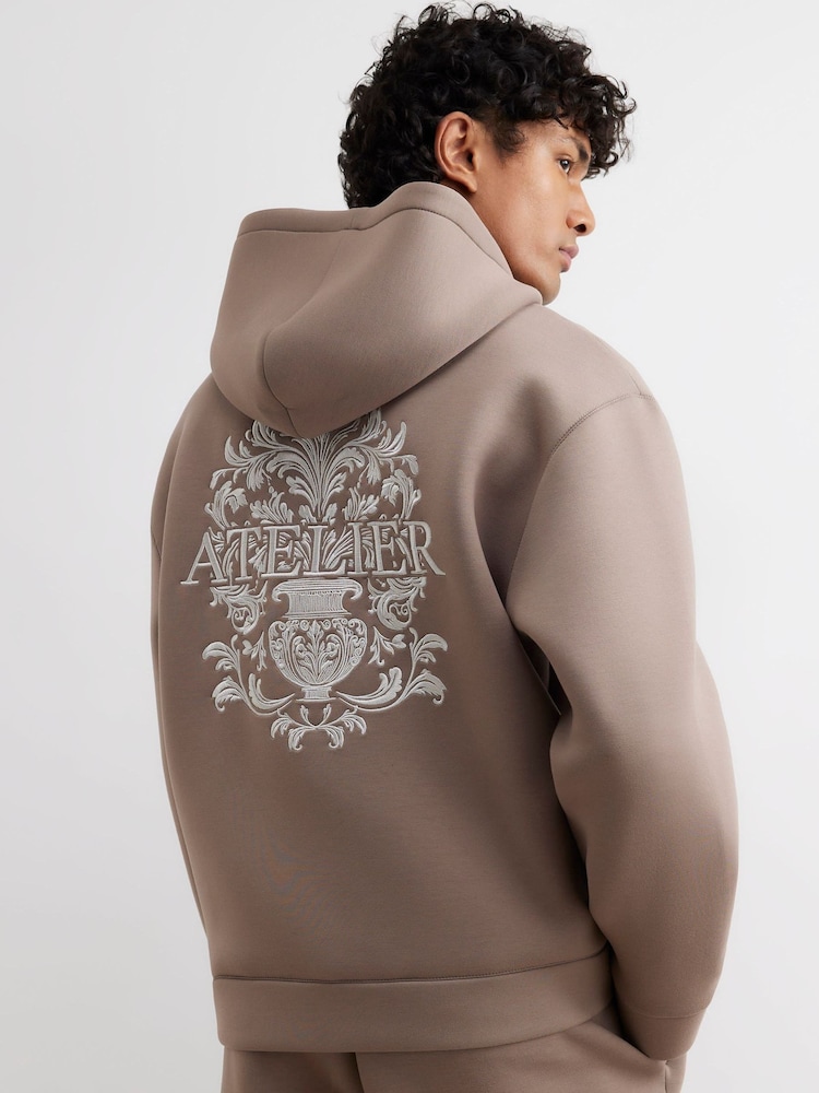 River Island Natural Oversized Fit Premium Baroque Zip Through Hoodie - Image 2 of 4 River Island Natural Oversized Fit Premium Baroque Zip Through Hoodie - Image 2 of 4