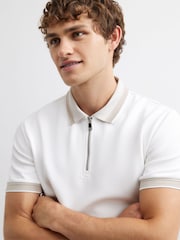 River Island White Slim Fit Zipped Waffle Texture Polo Shirt - Image 2 of 4