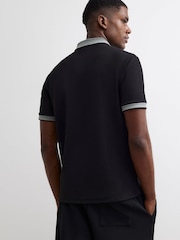 River Island Black Slim Fit Zipped Waffle Texture Polo Shirt - Image 4 of 4