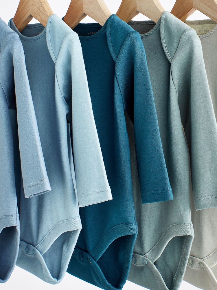 Modern Blue 5 Pack Baby Long Sleeve Bodysuits - Image 10 of 14