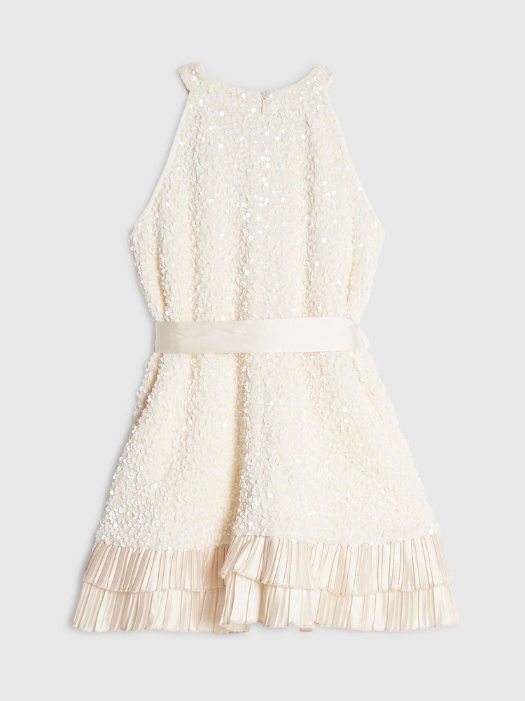 River Island Cream Sequin Halter Neck Dress - Image 2 of 4