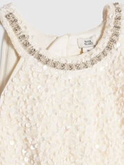 River Island Cream Sequin Halter Neck Dress - Image 3 of 4