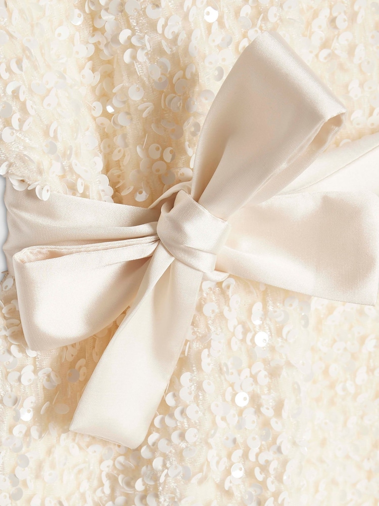 River Island Cream Sequin Halter Neck Dress - Image 4 of 4