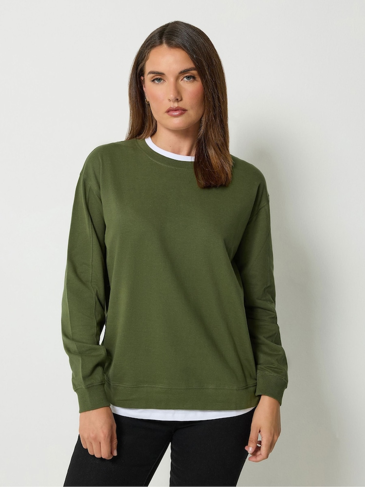 Long Tall Sally Green Cotton Layered Top - Image 1 of 6 Long Tall Sally Green Cotton Layered Top - Image 1 of 6