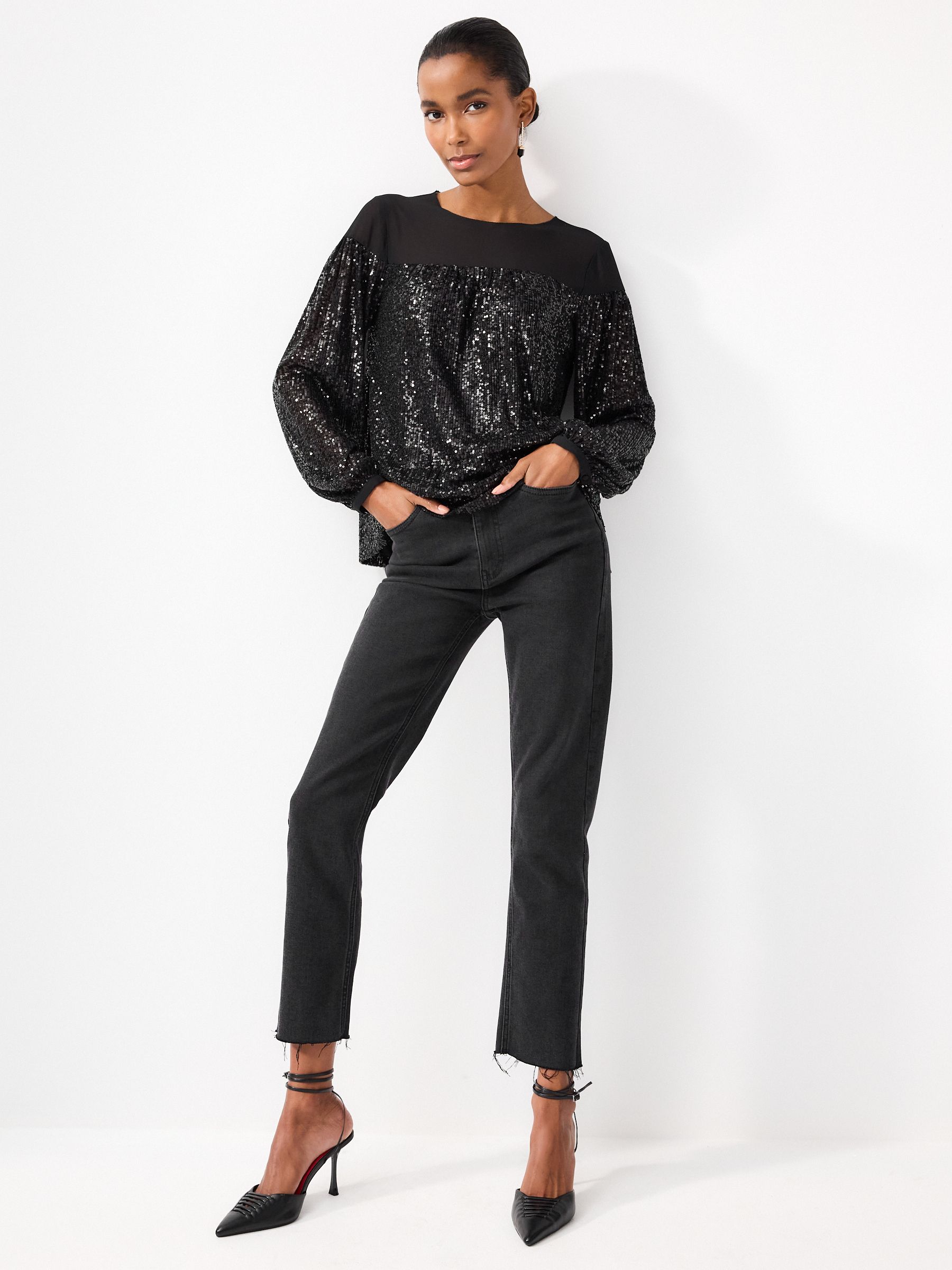 Long sleeve sequin top deals