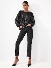 Black Long Sleeve Sequin Sparkle Top - Image 1 of 6