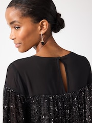 Black Long Sleeve Sequin Sparkle Top - Image 4 of 6