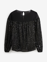 Black Long Sleeve Sequin Sparkle Top - Image 5 of 6