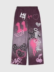 River Island Purple Premium Graffiti Wide Joggers - Image 1 of 4