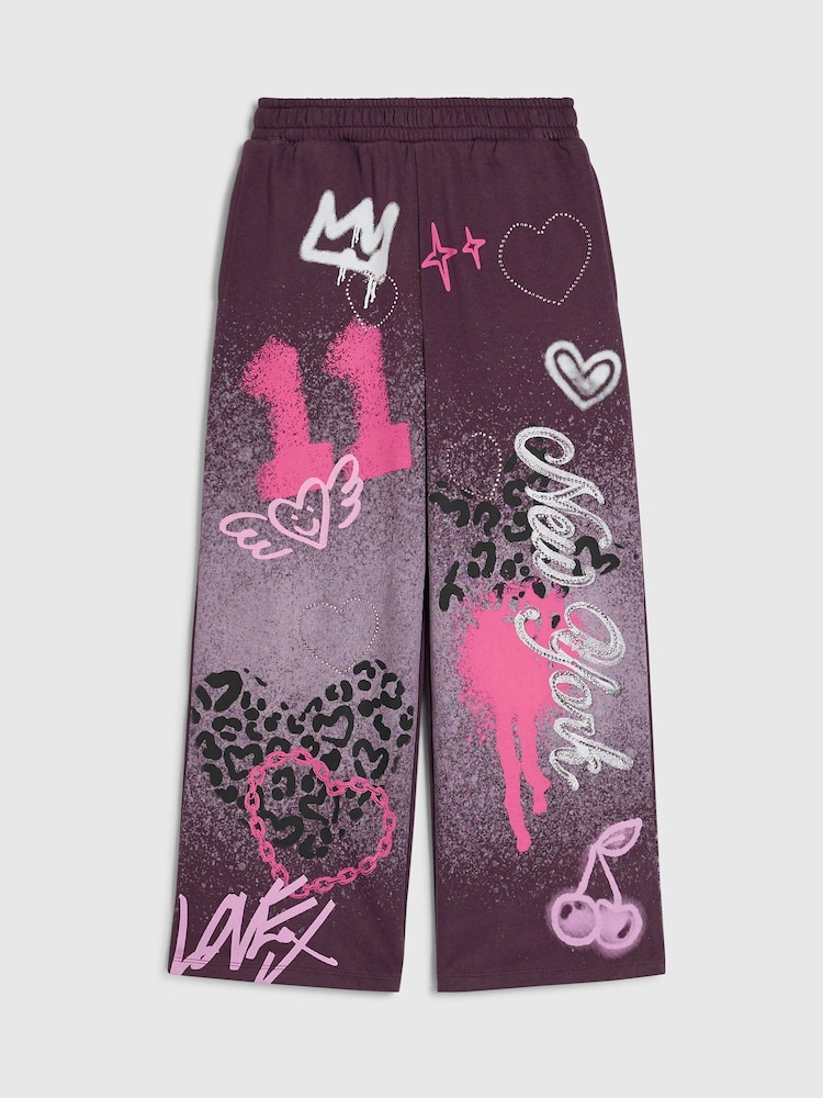 River Island Purple Premium Graffiti Wide Joggers - Image 1 of 4