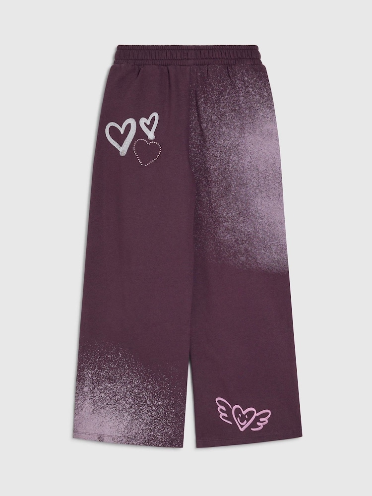 River Island Purple Premium Graffiti Wide Joggers - Image 2 of 4