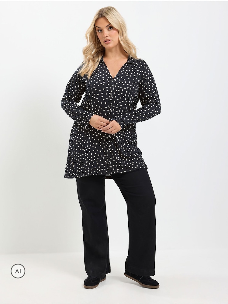 Yours Curve Black Jersey Shirt - Image 2 of 6 Yours Curve Black Jersey Shirt - Image 2 of 6