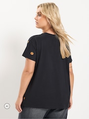 Yours Curve Black Core Pumpkin Embroidered T-Shirt - Image 3 of 6