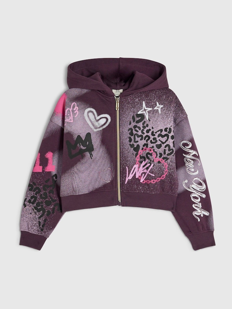 River Island Purple Graffiti Zip Through Sweater - Image 1 of 4 River Island Purple Graffiti Zip Through Sweater - Image 1 of 4