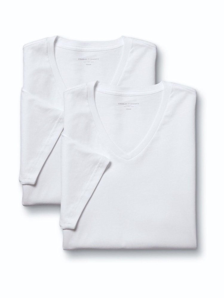 Charles Tyrwhitt White V-neck Cotton T-Shirt 2 Pack - Image 2 of 6 Charles Tyrwhitt White V-neck Cotton T-Shirt 2 Pack - Image 2 of 6