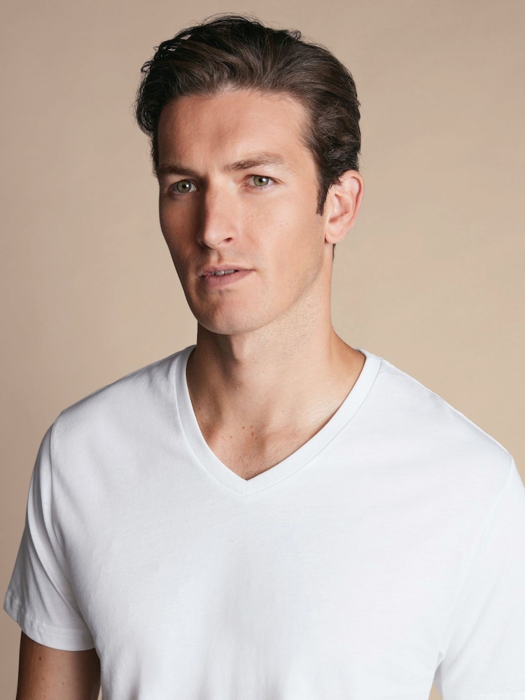 Charles Tyrwhitt White V-neck Cotton T-Shirt 2 Pack - Image 6 of 6 Charles Tyrwhitt White V-neck Cotton T-Shirt 2 Pack - Image 6 of 6