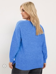 Yours Curve Blue Knitted V-Neckline Jumper - Image 3 of 6
