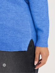 Yours Curve Blue Knitted V-Neckline Jumper - Image 4 of 6