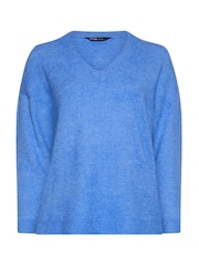 Yours Curve Blue Knitted V-Neckline Jumper - Image 5 of 6