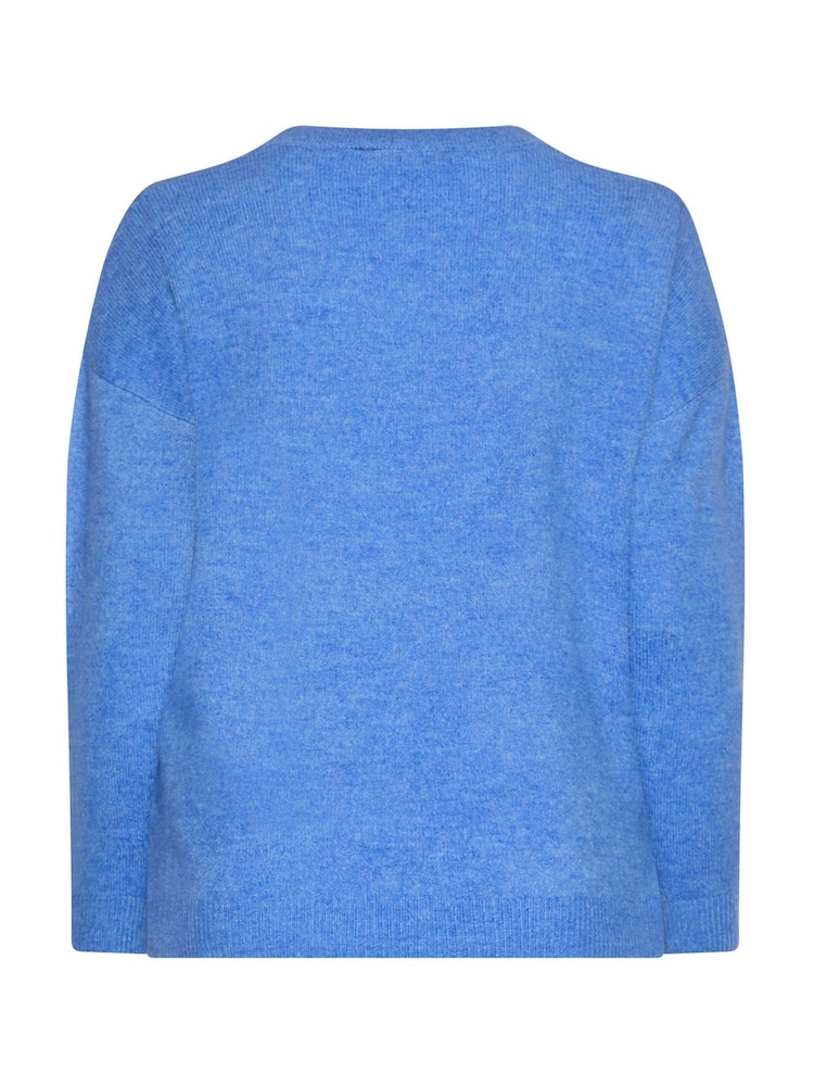Yours Curve Blue Knitted V-Neckline Jumper - Image 6 of 6