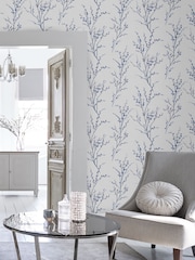 Laura Ashley Midnight Pussy Willow 10M Wallpaper - Image 1 of 4