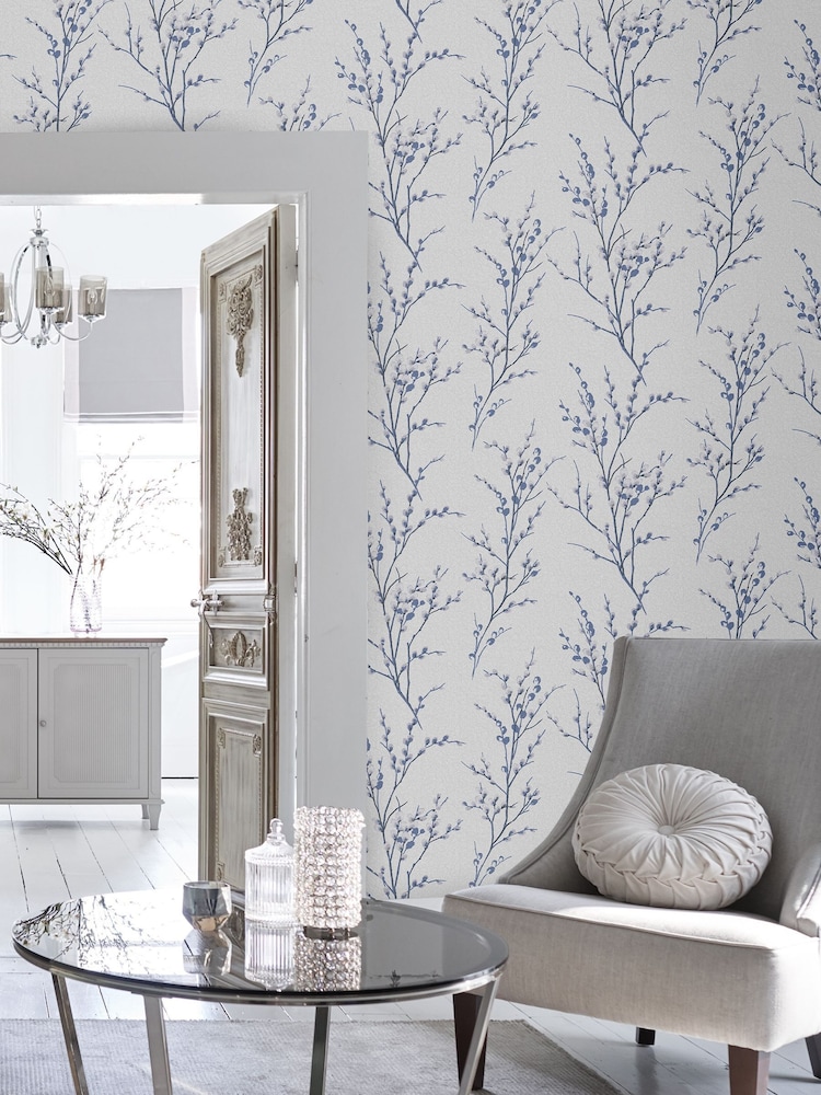 Laura Ashley Midnight Pussy Willow 10M Wallpaper - Image 1 of 4