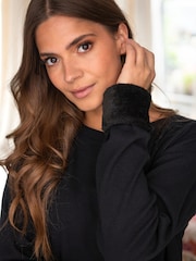 Pour Moi Black Faux Fur Trim Rib Jersey Loungewear Set - Image 3 of 4