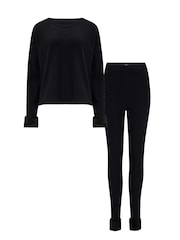 Pour Moi Black Faux Fur Trim Rib Jersey Loungewear Set - Image 4 of 4