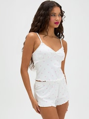 Boux Avenue White Daisy Ribbed Short Pyjama Set - Image 4 of 5