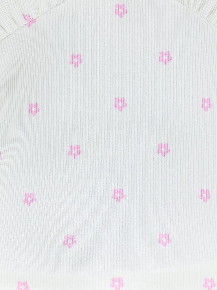 Boux Avenue White Daisy Ribbed Short Pyjama Set - Image 5 of 5