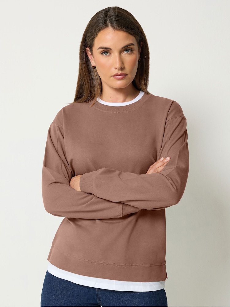 Long Tall Sally Brown Cotton Layered Top - Image 1 of 6 Long Tall Sally Brown Cotton Layered Top - Image 1 of 6