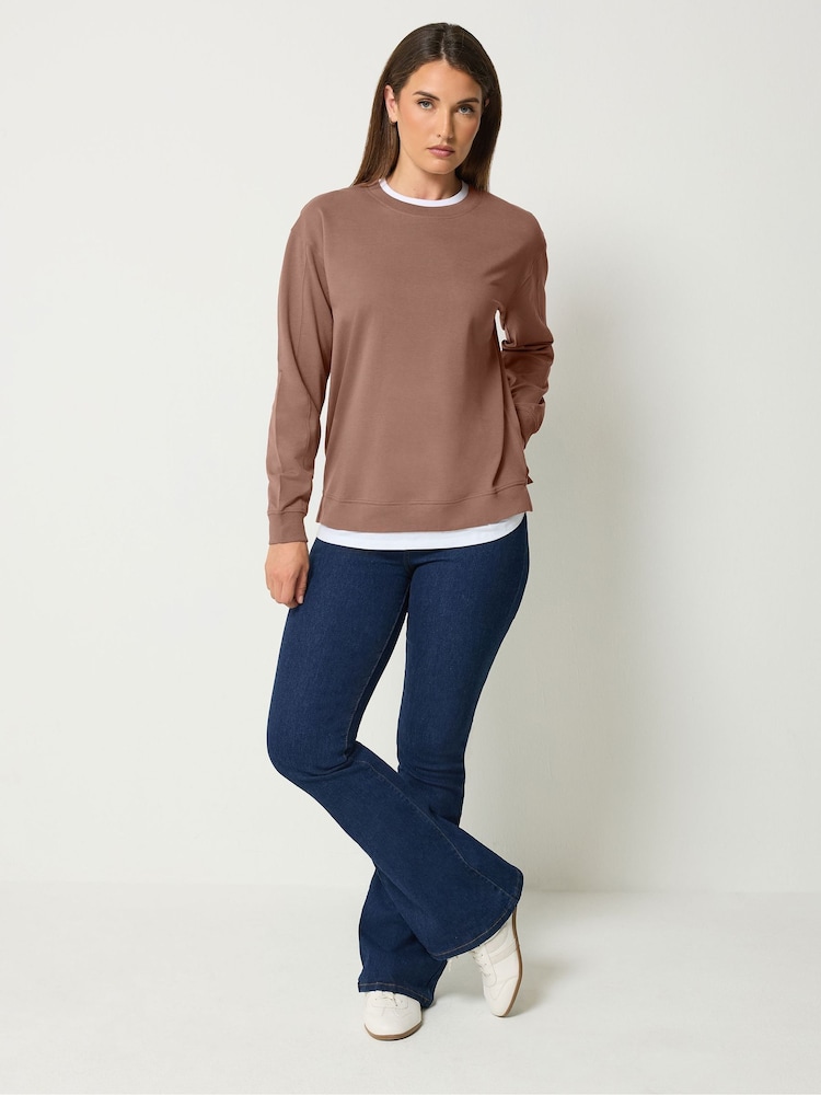 Long Tall Sally Brown Cotton Layered Top - Image 2 of 6 Long Tall Sally Brown Cotton Layered Top - Image 2 of 6