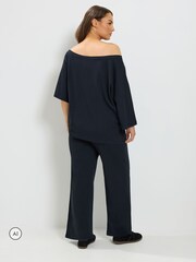 Yours Curve Black Co-ord Slash Neck T-Shirt And Trousers Set - Image 2 of 6
