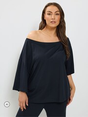 Yours Curve Black Co-ord Slash Neck T-Shirt And Trousers Set - Image 3 of 6