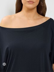 Yours Curve Black Co-ord Slash Neck T-Shirt And Trousers Set - Image 4 of 6