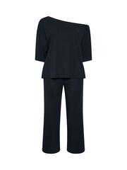 Yours Curve Black Co-ord Slash Neck T-Shirt And Trousers Set - Image 5 of 6