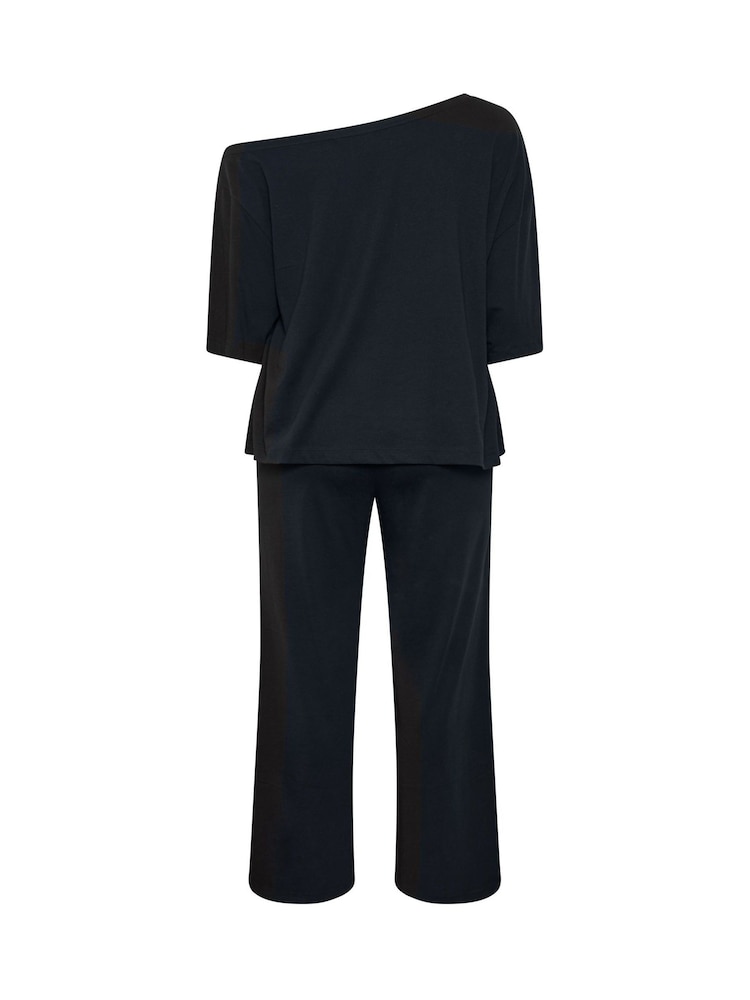 Yours Curve Black Co-ord Slash Neck T-Shirt And Trousers Set - Image 6 of 6
