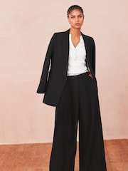 Black Mid Rise Wide Leg Pleated Trousers - Image 1 of 7