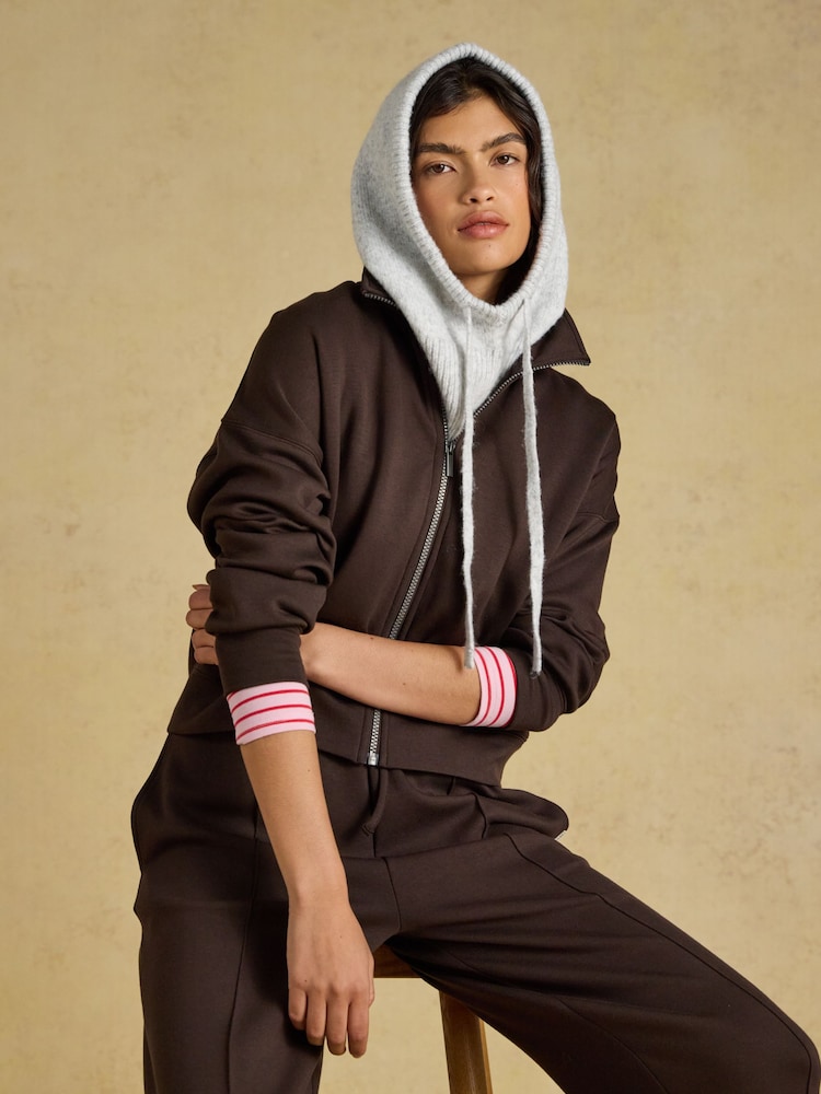 Joules Knitted Grey & Pink Drawstring Hood - Image 1 of 4 Joules Knitted Grey & Pink Drawstring Hood - Image 1 of 4